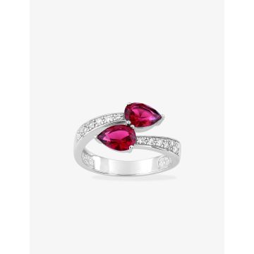 Bague oxyde de ziconium rouge+blanc argent 925 rhodié