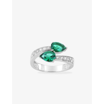 Bague oxyde de ziconium vrt+blanc argent 925 rhodié