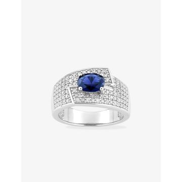 Bague oxyde de ziconium bleu+blanc argent 925 rhodié