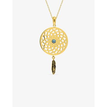 Collier turquoise synthétique acier doré
