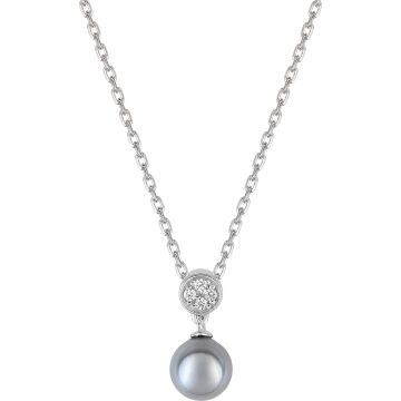 Collier perle d'imitation oxyde de ziconium argent 925 rhodié