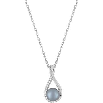 Collier oxyde de ziconium perle d'imitation gris 6mm argent 925 rhodié