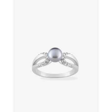 Bague oxyde de ziconium perle d'imitation gris 6mm argent 925 rhodié