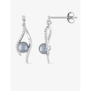 Boucles d'oreilles pdt oxyde de ziconium perle d'imitation gris 5mm argent 925 rhodié