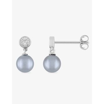 Boucles d'oreilles pdt oxyde de ziconium perle d'imitation gris 6mm argent 925 rhodié