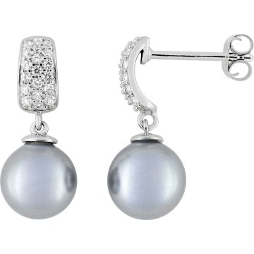 Boucles d'oreilles pdt oxyde de ziconium perle d'imitation gris 8mm argent 925 rhodié