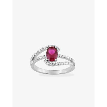 Bague oxyde de ziconium rouge argent 925 rhodié