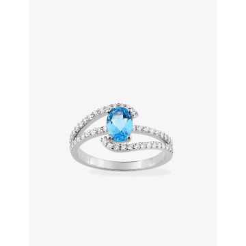 Bague topaze bleu synthétique oxyde de ziconium argent 925 rhodié