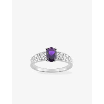 Bague améthyste synthétique oxyde de ziconium argent 925 rhodié