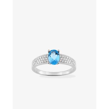 Bague topaze bleu synthétique oxyde de ziconium argent 925 rhodié