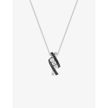 Collier 40cm oxyde de ziconium blanc+nr argent 925 rhodié
