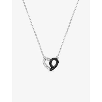 Collier oxyde de ziconium blanc+nr argent 925 rhodié
