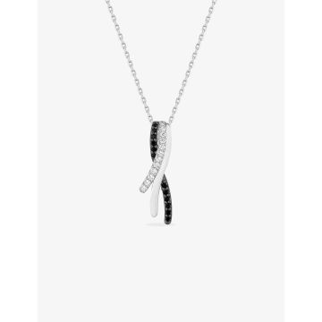 Collier 40cm oxyde de ziconium blanc+nr argent 925 rhodié