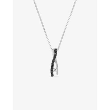 Collier 40cm oxyde de ziconium blanc+nr argent 925 rhodié