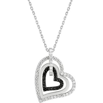 Collier 40cm oxyde de ziconium blanc+nr argent 925 rhodié