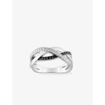 Bague oxyde de ziconium blanc+nr argent 925 rhodié