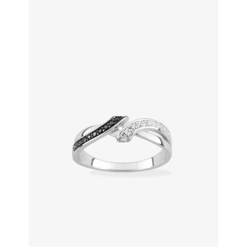 Bague oxyde de ziconium blanc+nr argent 925 rhodié