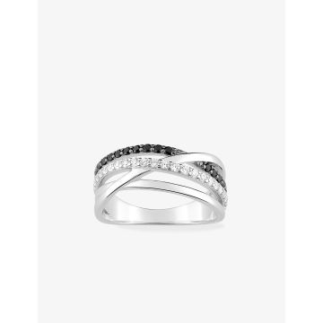 Bague oxyde de ziconium blanc+nr argent 925 rhodié