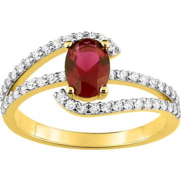 Bague oxyde de ziconium rouge plaqué or