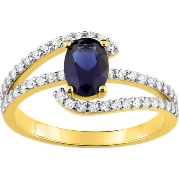 Bague oxyde de ziconium bleu plaqué or