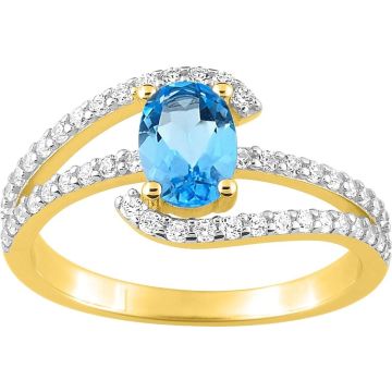 Bague topaze bleu synthétique oxyde de ziconium plaqué or