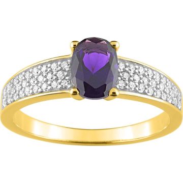 Bague améthyste synthétique oxyde de ziconium plaqué or