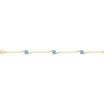 Bracelet topaze bleu synthétique oxyde de ziconium plaqué or