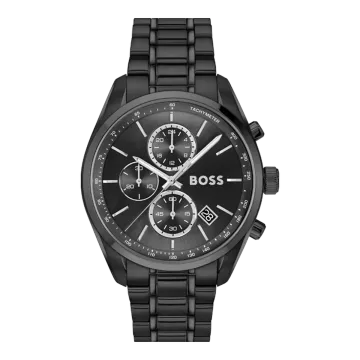 Montre Boss Mouvement Qtz Chrono Boitier Acier Noir Rond Cadran Noir Bracelet Acier Acier Noir Sport Lux Grand Prix 44