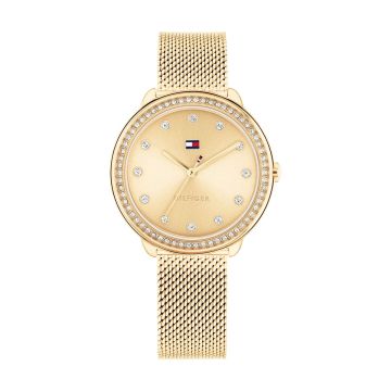 Montre Tommy Hilfiger Boitier Or Jaune Rond Cadran Or Jaune Bracelet Acier Maille Milanaise Or Jaune