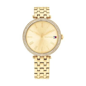 Montre Tommy Hilfiger Boitier Or Jaune Rond Cadran Or Jaune Bracelet Acier Acier