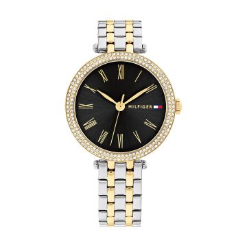 Montre Tommy Hilfiger Boitier Acier Rond Cadran Noir Bracelet Acier Or Jaune