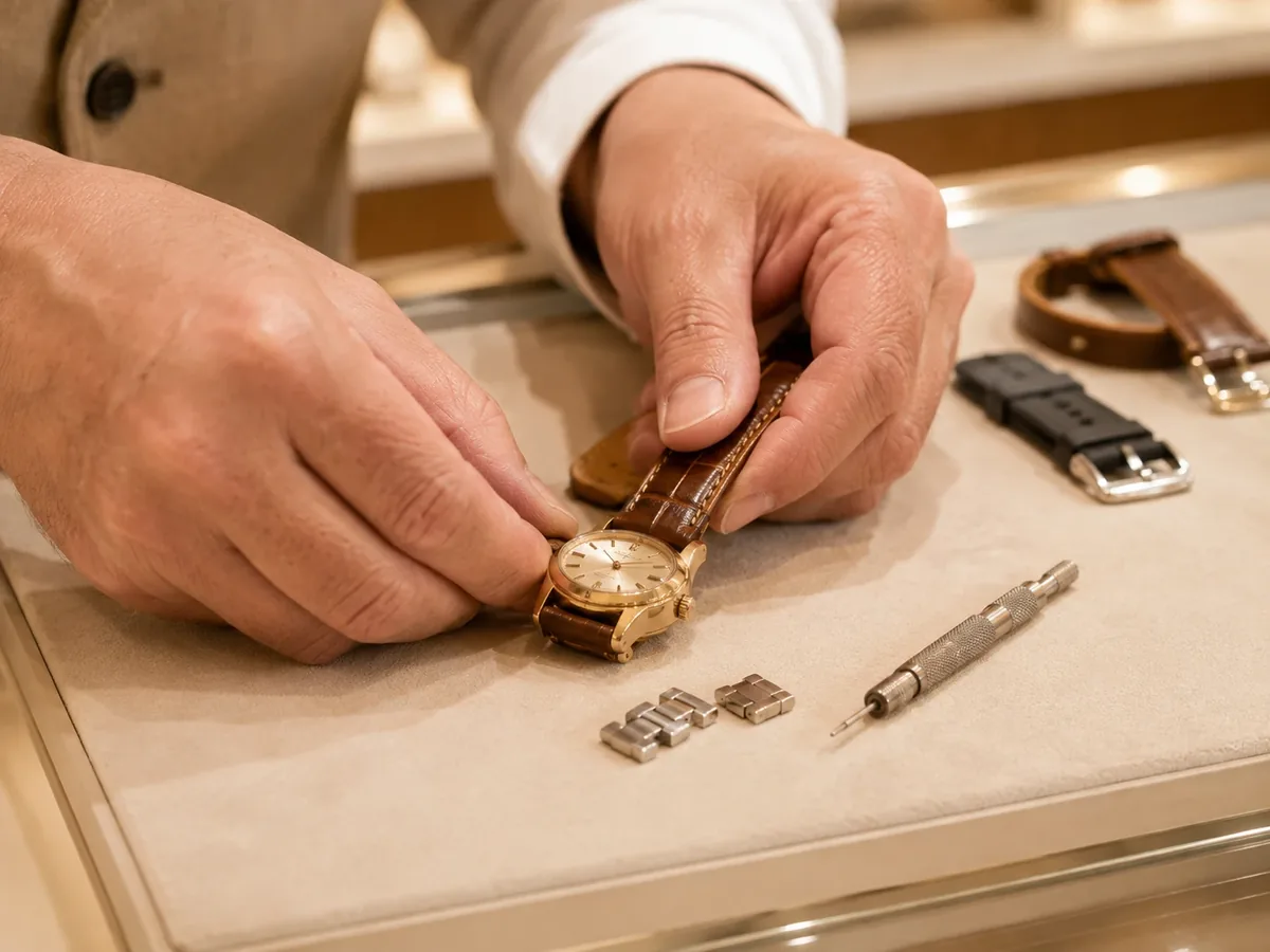 Pose d'un bracelet de montre en cuir