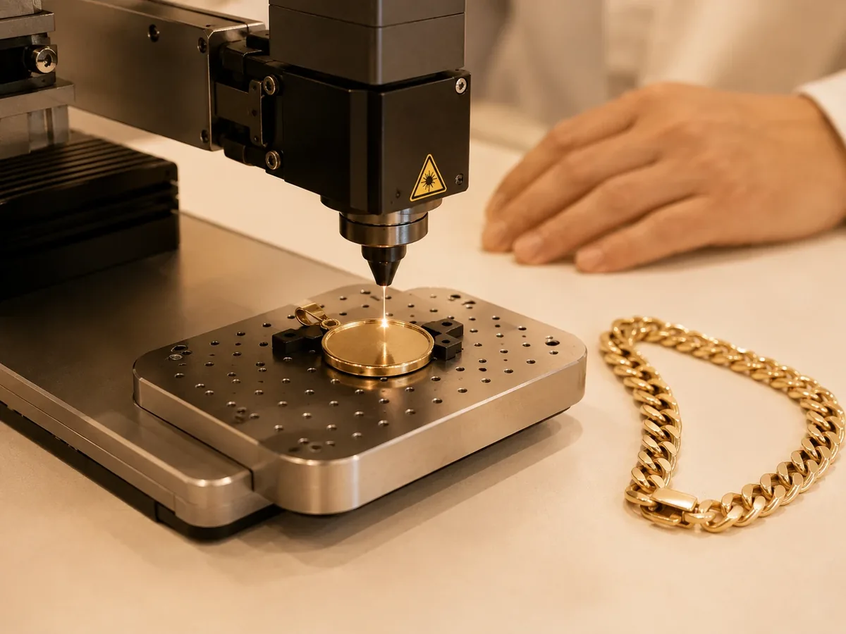 Gravure laser d'un bijou en boutique